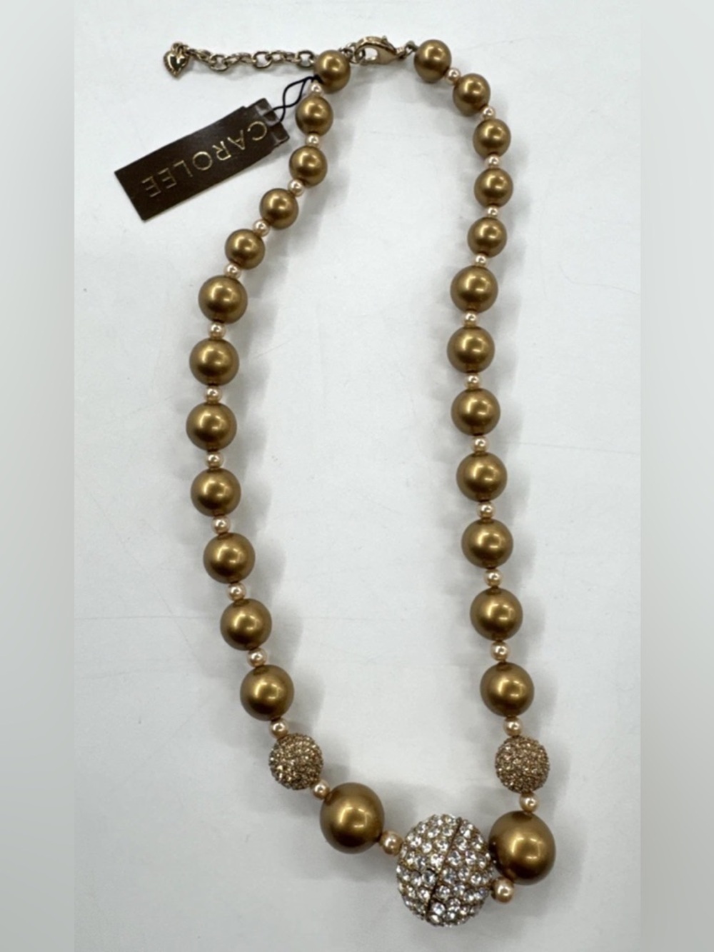 Vintage Carolee Necklace Champagne Faux Pearls Pave Crystals Round 1990s $85 NEW